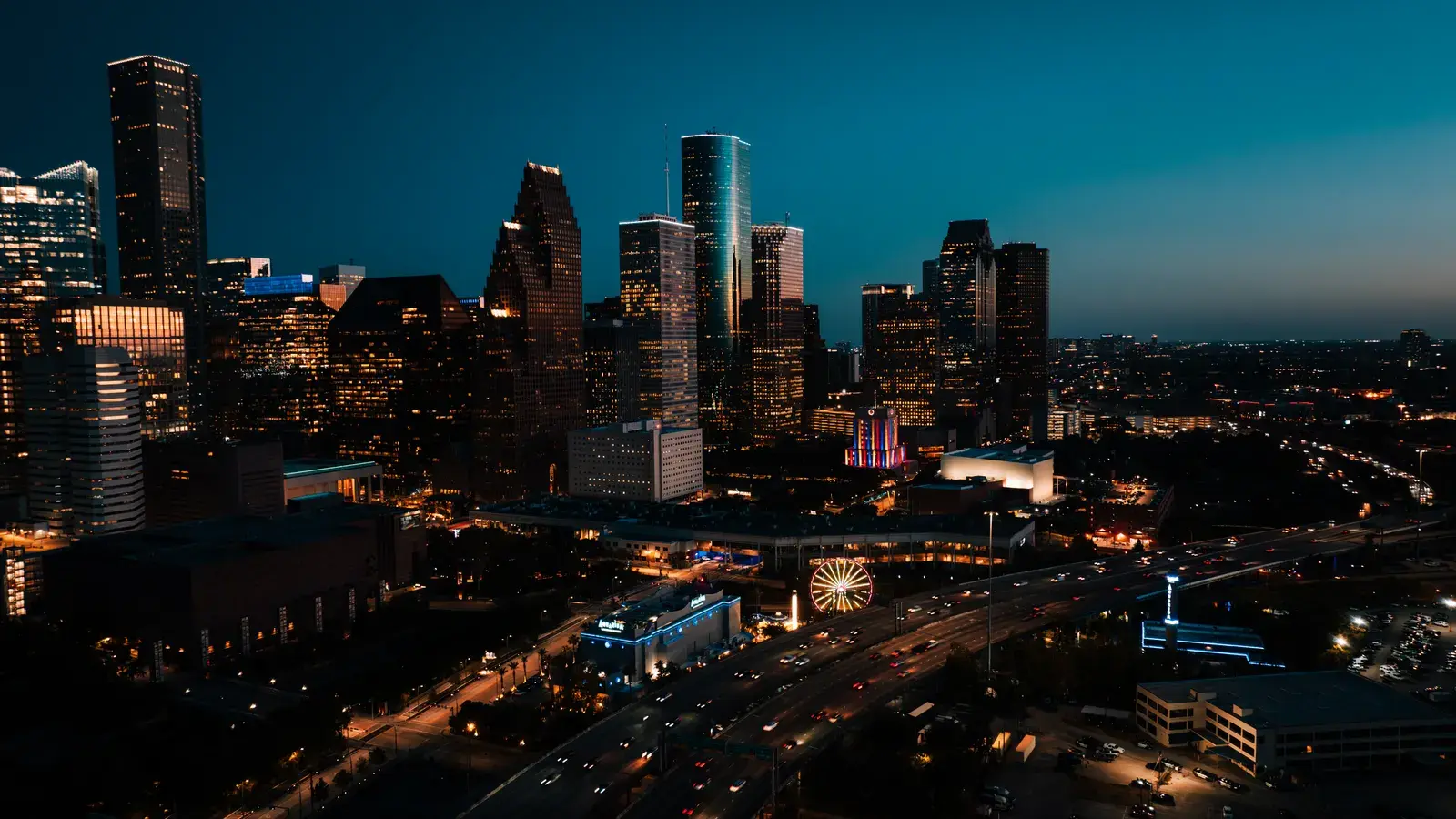 Stunning aerial view of downtown houston s illuminated d451b2